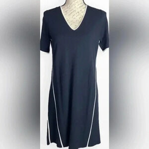 Etcetera Navy Blue Short Sleeve Knit Sporty Mini Dress‎ White Trim Sz Small EUC